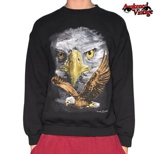 Vintage animal crewneck sweatshirt black bald eagle size Medium